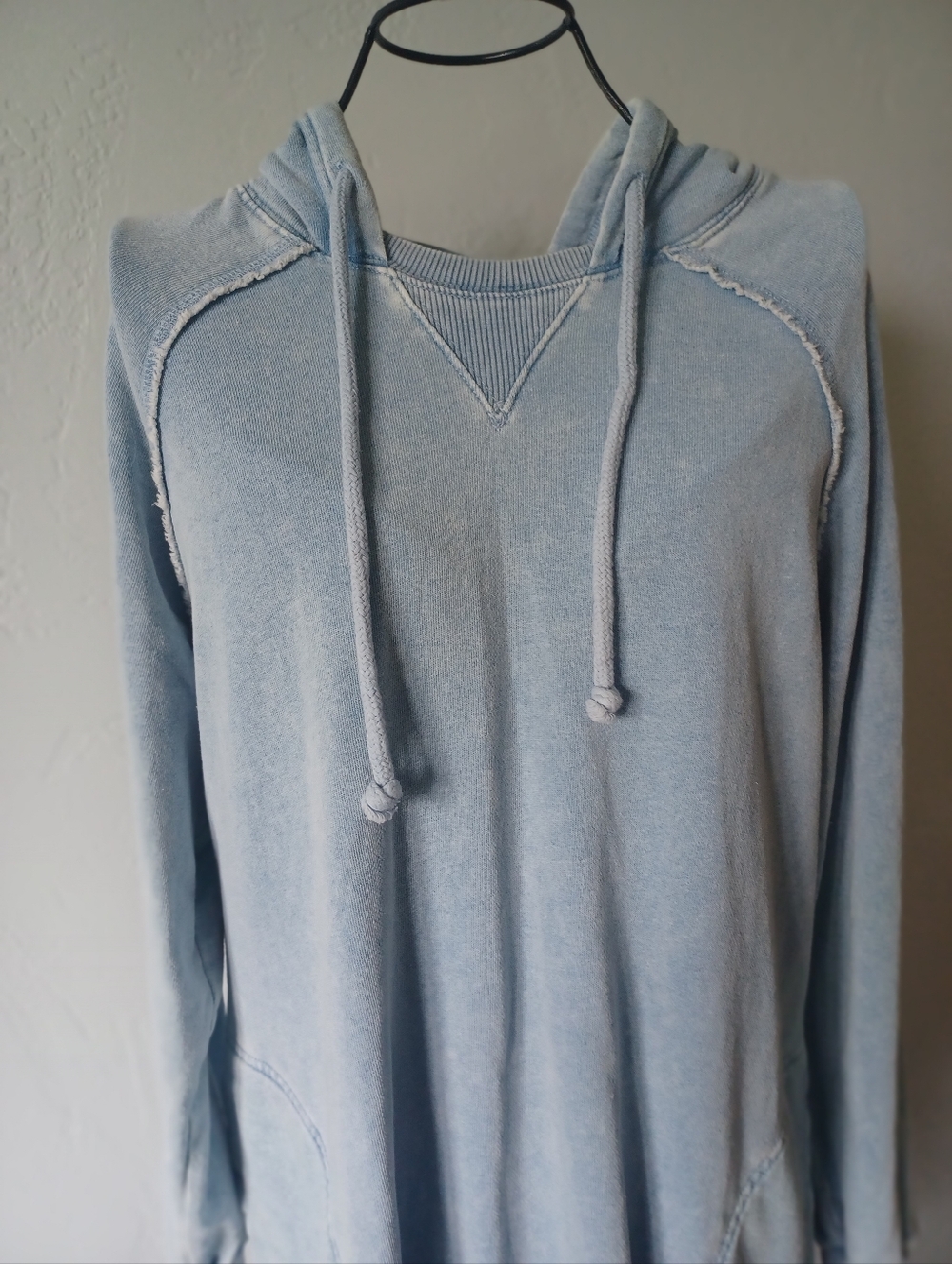 American Eagle Light Blue Sweatshirt Hoodie Dress with Ruffle Hem - Picture 3 of 8